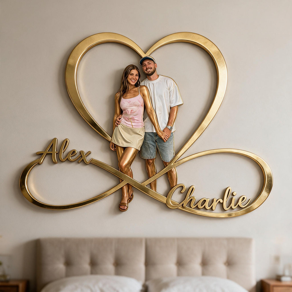 Personalized Custom Photo Latino Couple Infinity Heart Metal Sign Bedroom Decor
