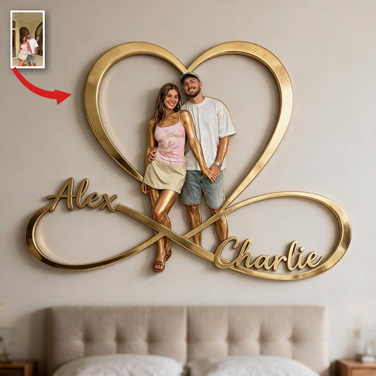 Panneau Métallique Infini Personnalisé Photo Couple Latino Décor Chambre