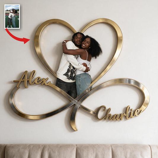 Panneau Métallique Infini Personnalisé Photo Couple Noir Décor Chambre