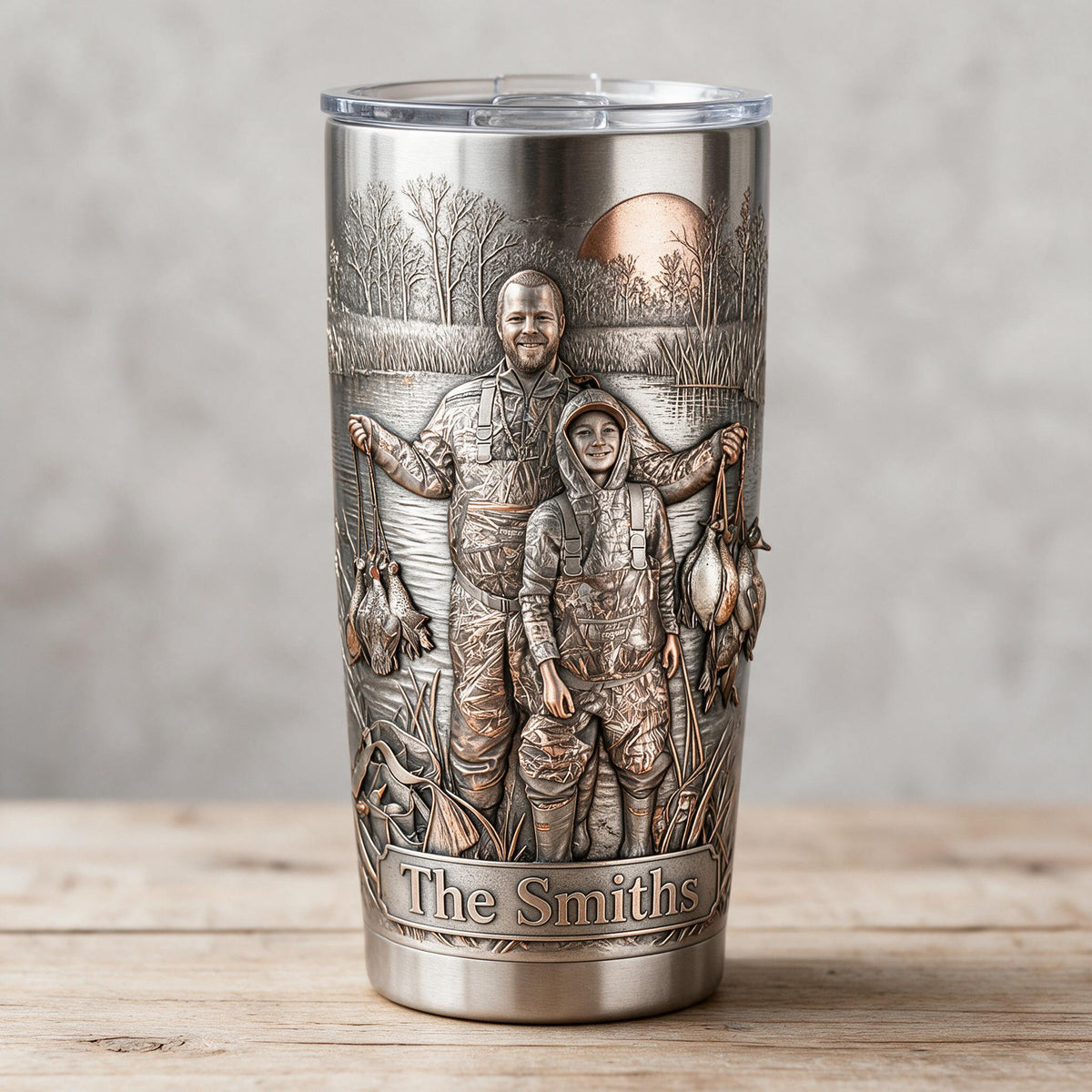 Personalized Custom Photo Father and Child Duck Hunters Tumbler Hunting Gift