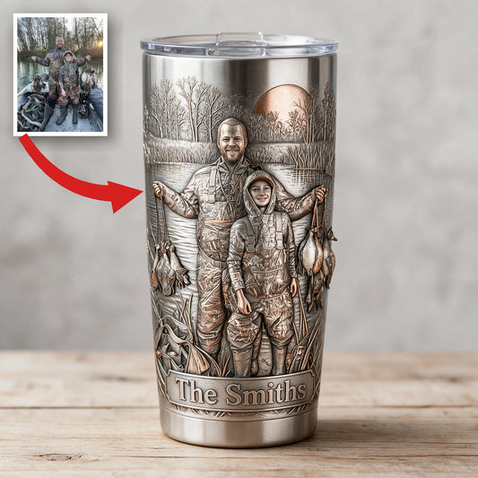 Personalized Custom Photo Father and Child Duck Hunters Tumbler Hunting Gift