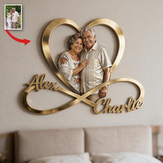 Panneau Métallique Personnalisé Photo Couple Latino Âgé Coeur Infini Décor de Chambre