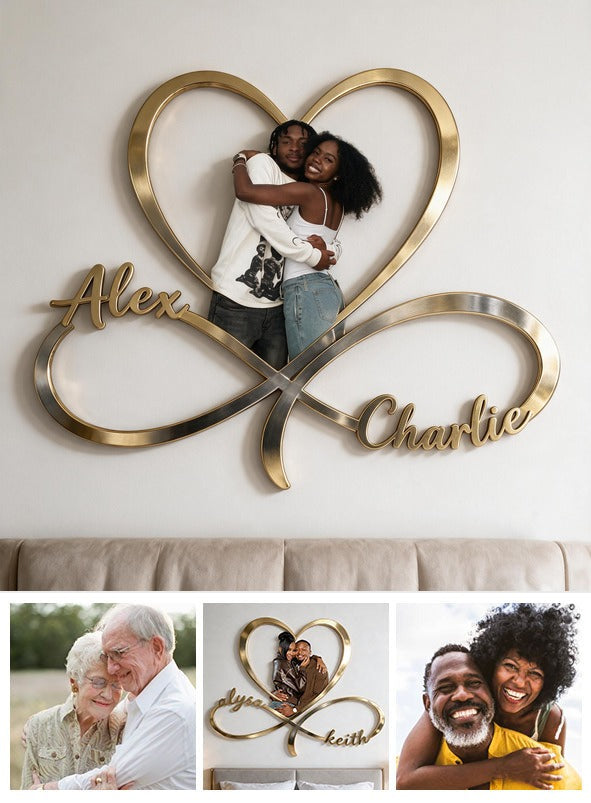 Personalized Custom Photo Black Couple Infinity Heart Metal Sign Bedroom Decor