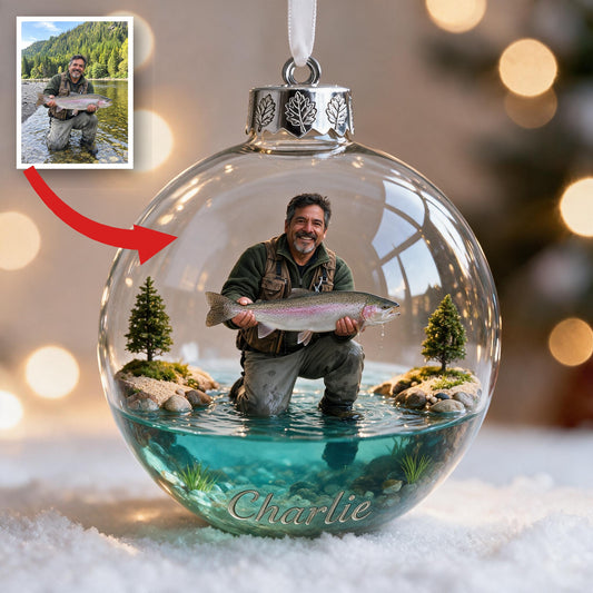 Ornement de Noël Personnalisé Pêcheur Latino d'Âge Moyen