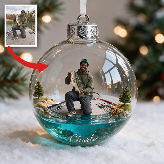 Ornement de Noël Personnalisé Pêcheur Noir pour les Amateurs de Pêche
