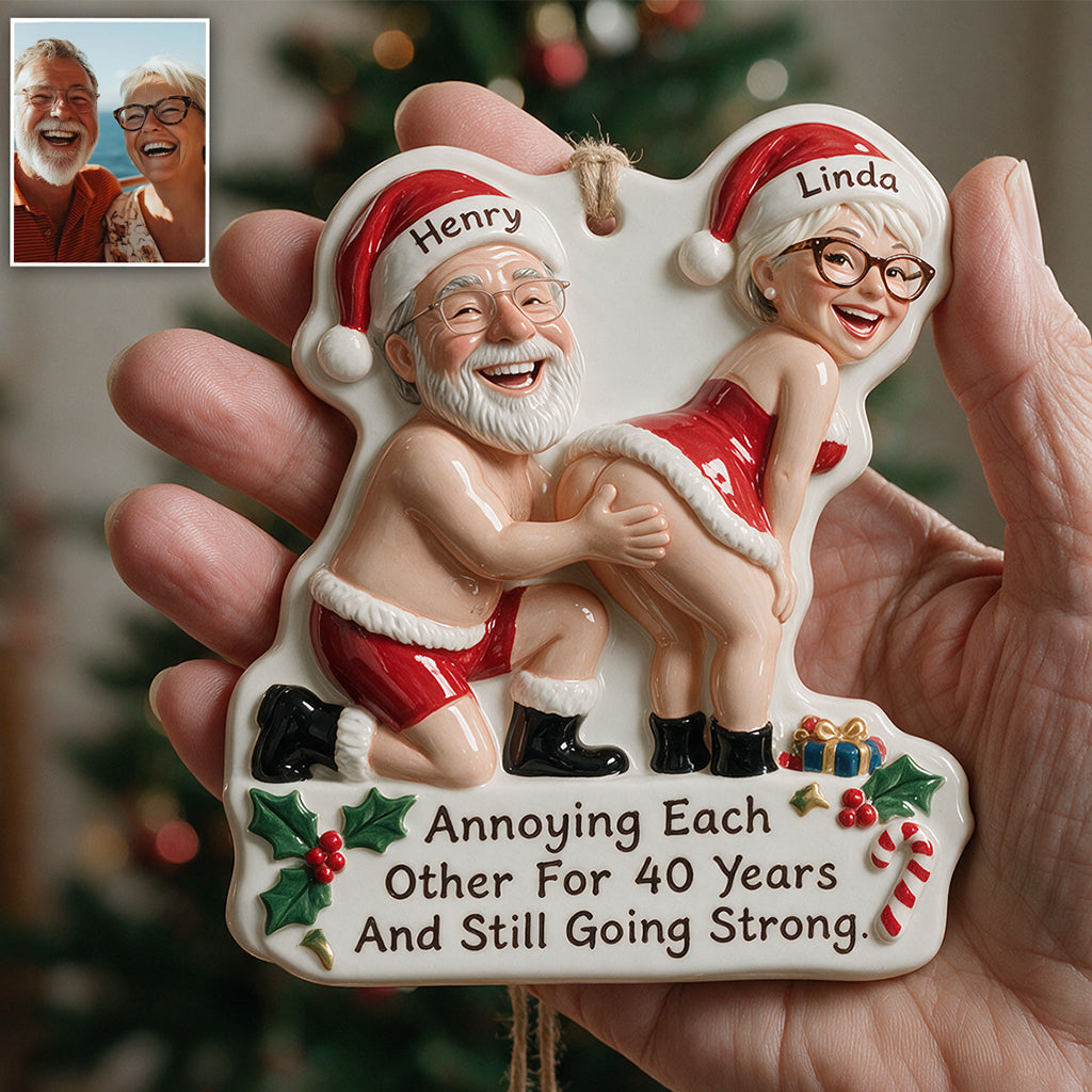 Personalized Custom Photo Christmas Spicy Husband Wife Couple 3D Ornament