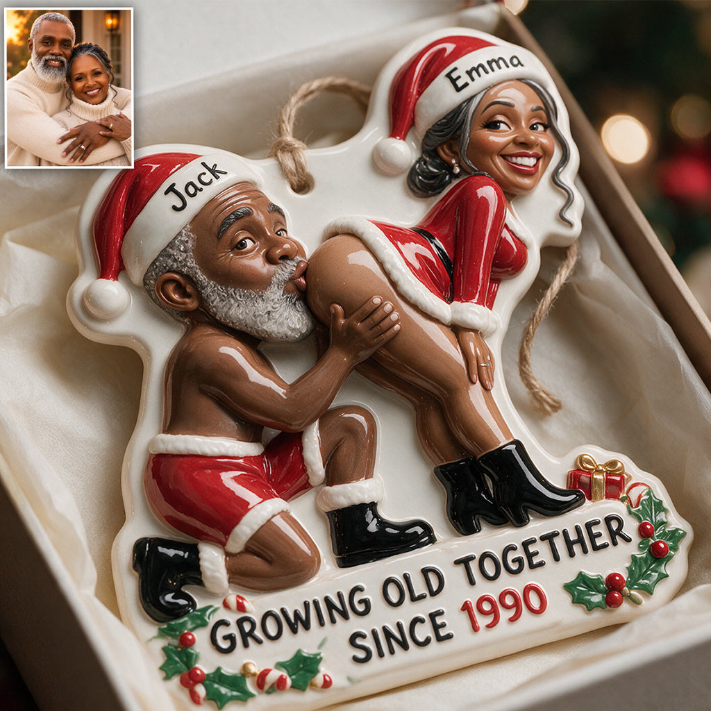 Personalized Custom Photo Christmas Black Couple Funny 3D Resin Ornament