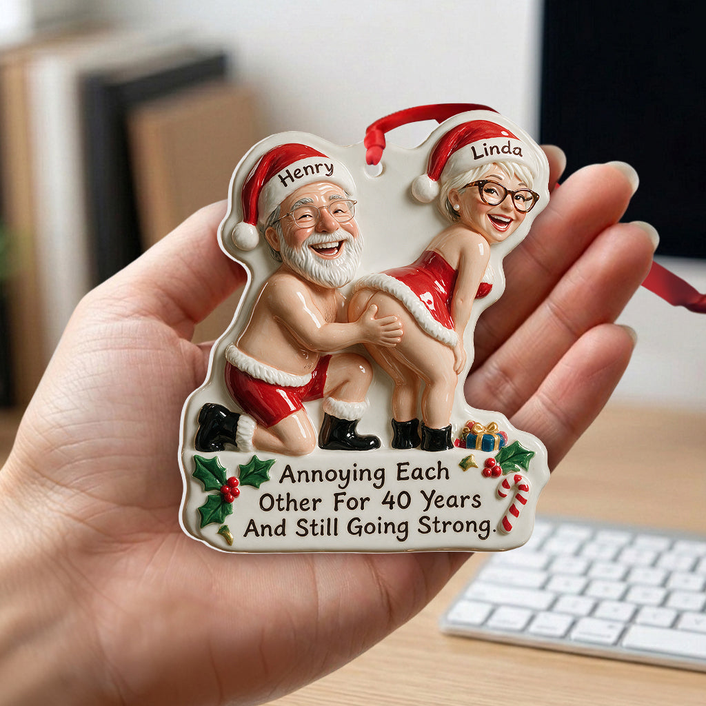 Personalized Custom Photo Christmas Middle-Aged Black Couple Funny 3D Ornament