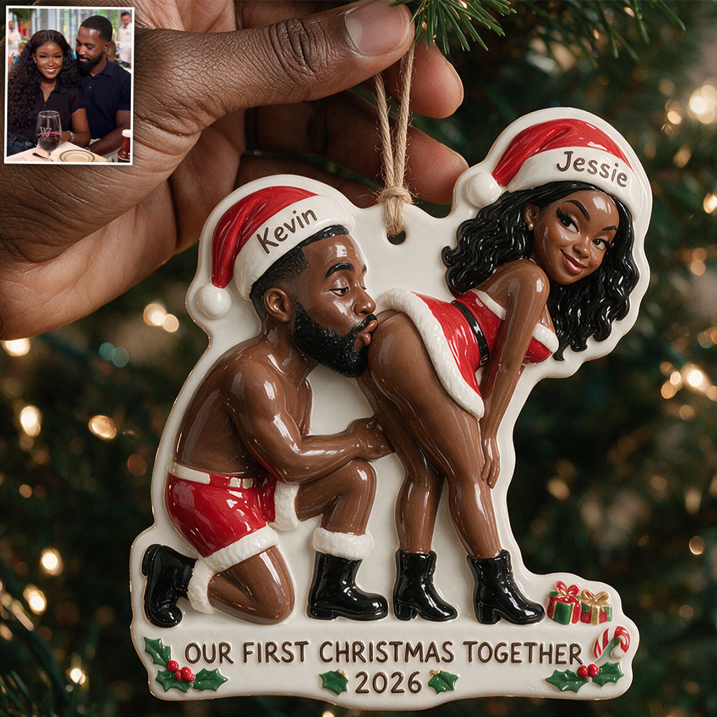 Personalized Custom Photo Christmas Black Couple Funny 3D Ornament