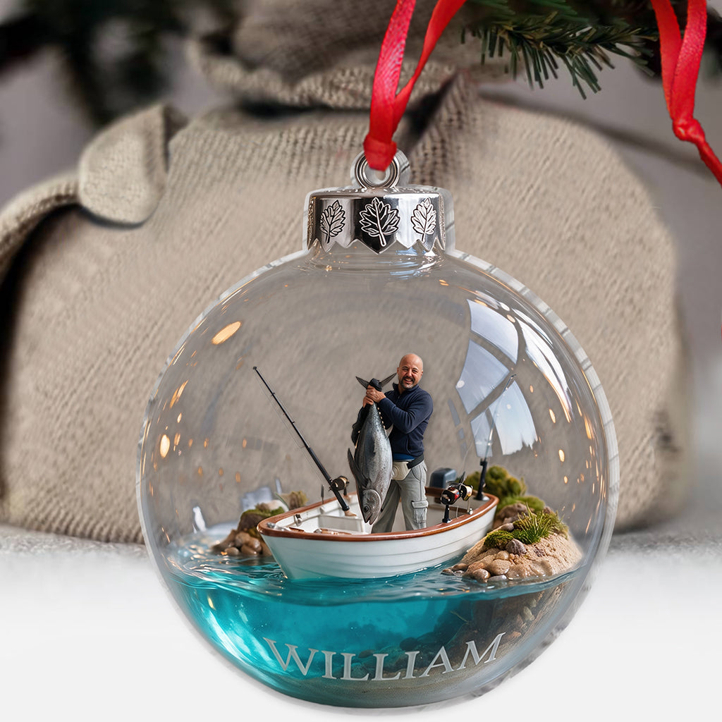 Personalized Christmas Middle-Aged Black Fisherman Fishing Ornament