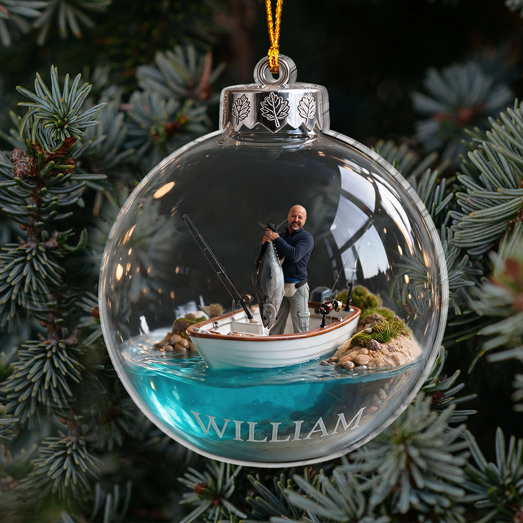 Personalized Christmas Middle-Aged Fisherman Fishing Ornament