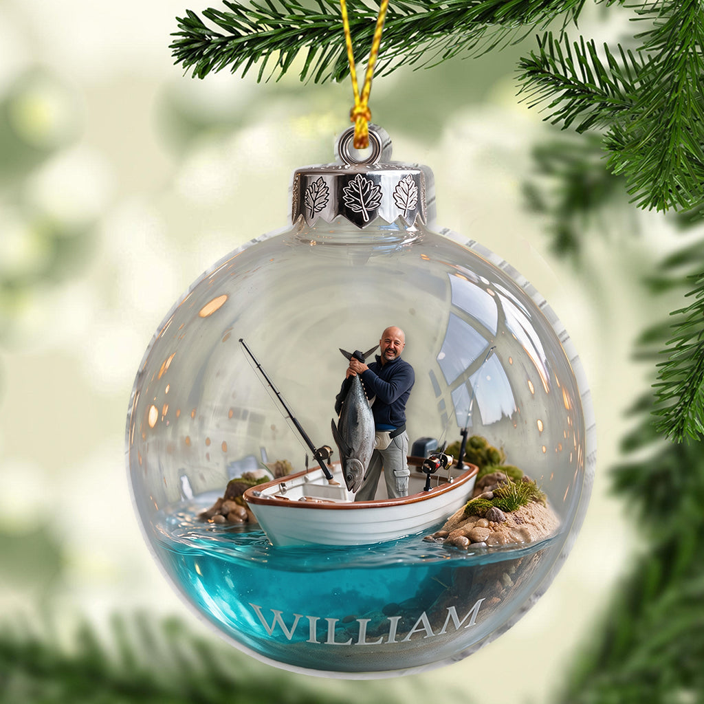 Personalized Christmas Latino Fisherman Fishing Ornament
