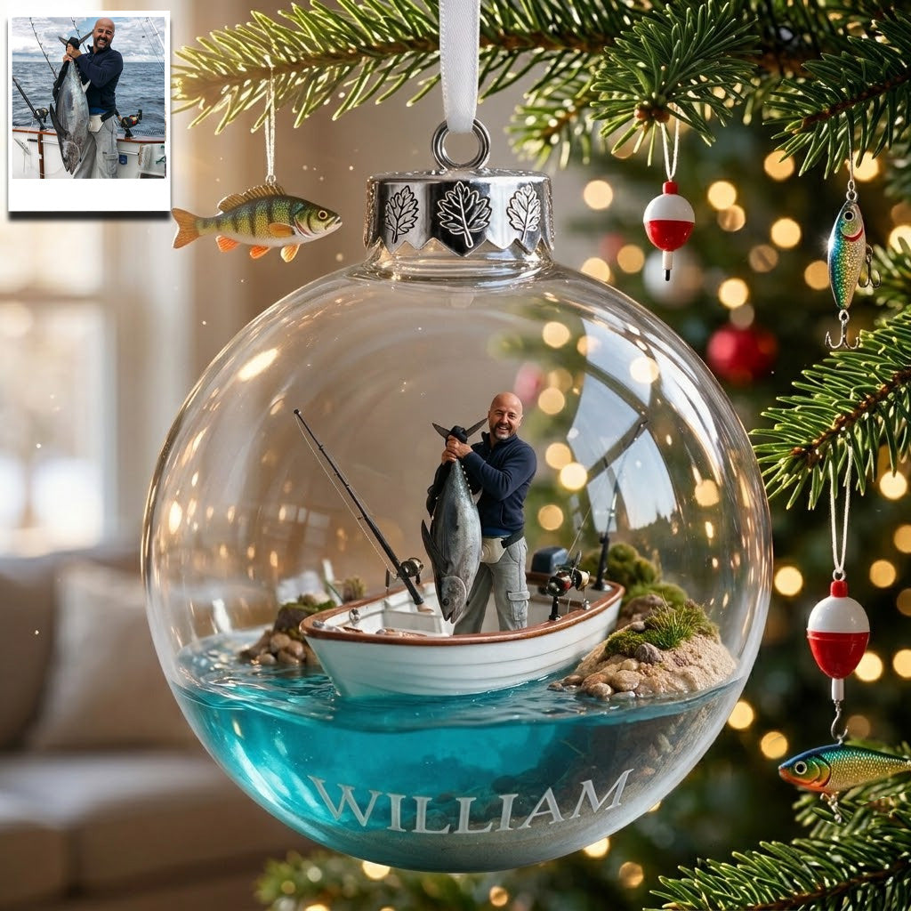 Personalized Christmas Latino Fisherman Fishing Ornament