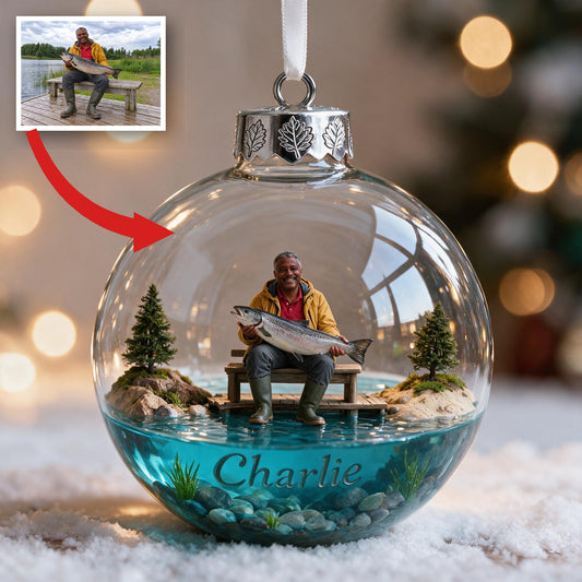 Ornement de Noël Personnalisé Pêcheur Noir d'Âge Moyen