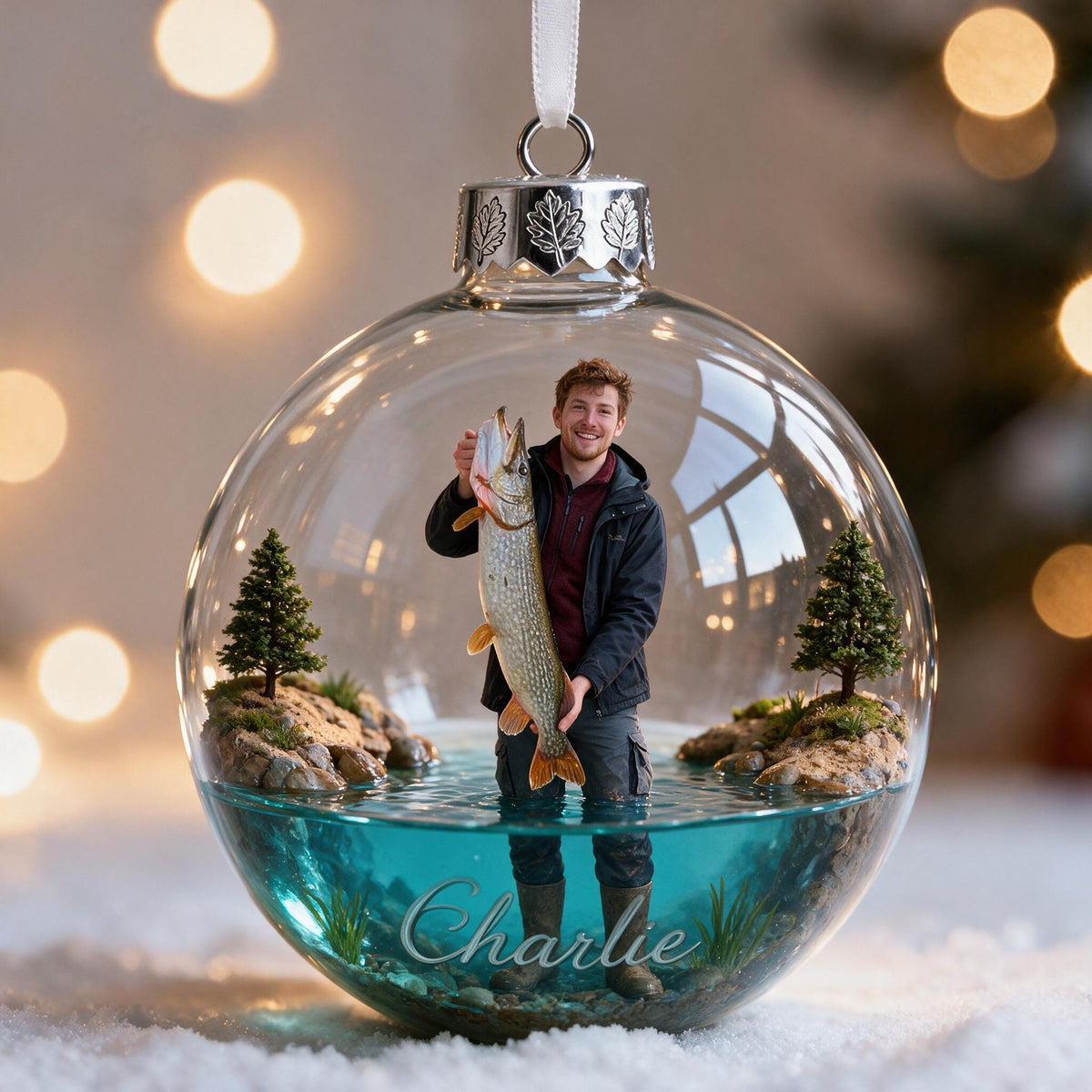 Personalized Christmas Fisherman Fishing Ornament Gift