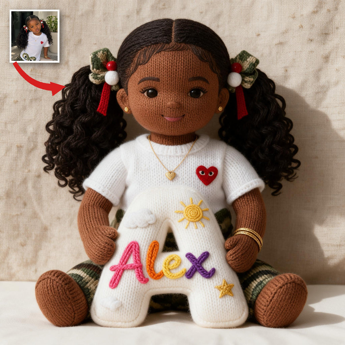 Personalized Custom Photo Black Little Girl Faux Fur Pillow Kids Gift