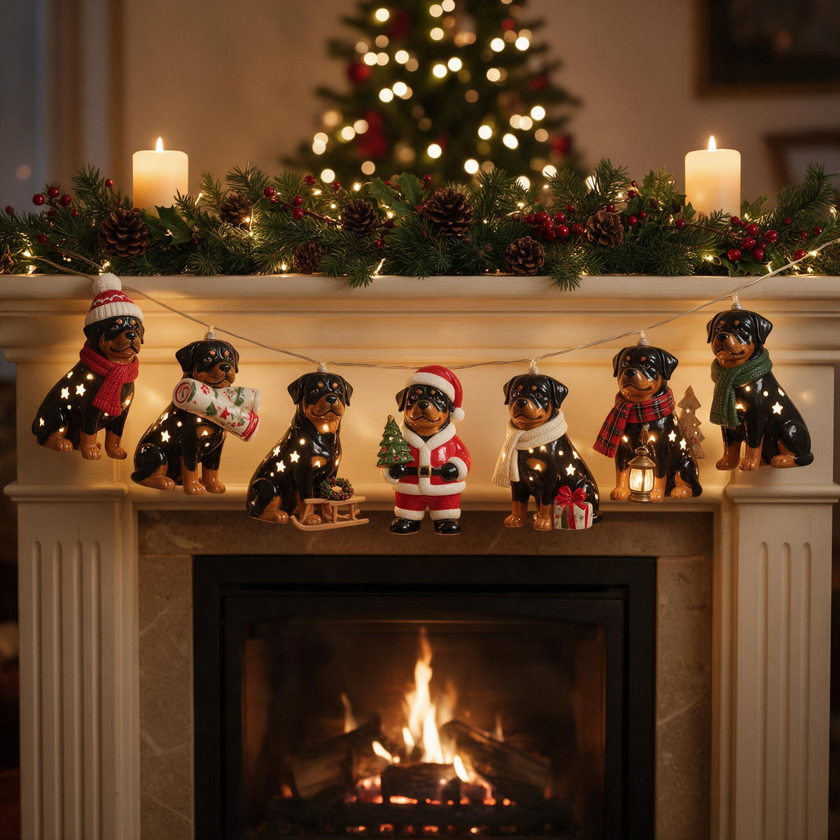 Personalized Custom Photo Christmas Adult Black and Tan Rottweiler String Lights