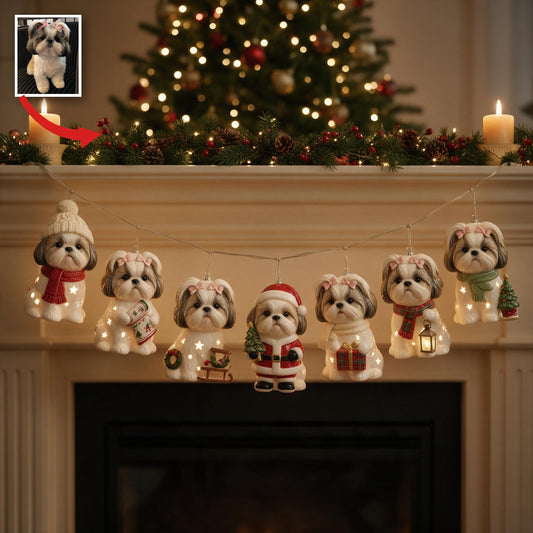 Guirlande lumineuse de Noël personnalisée avec photo de Shih Tzu