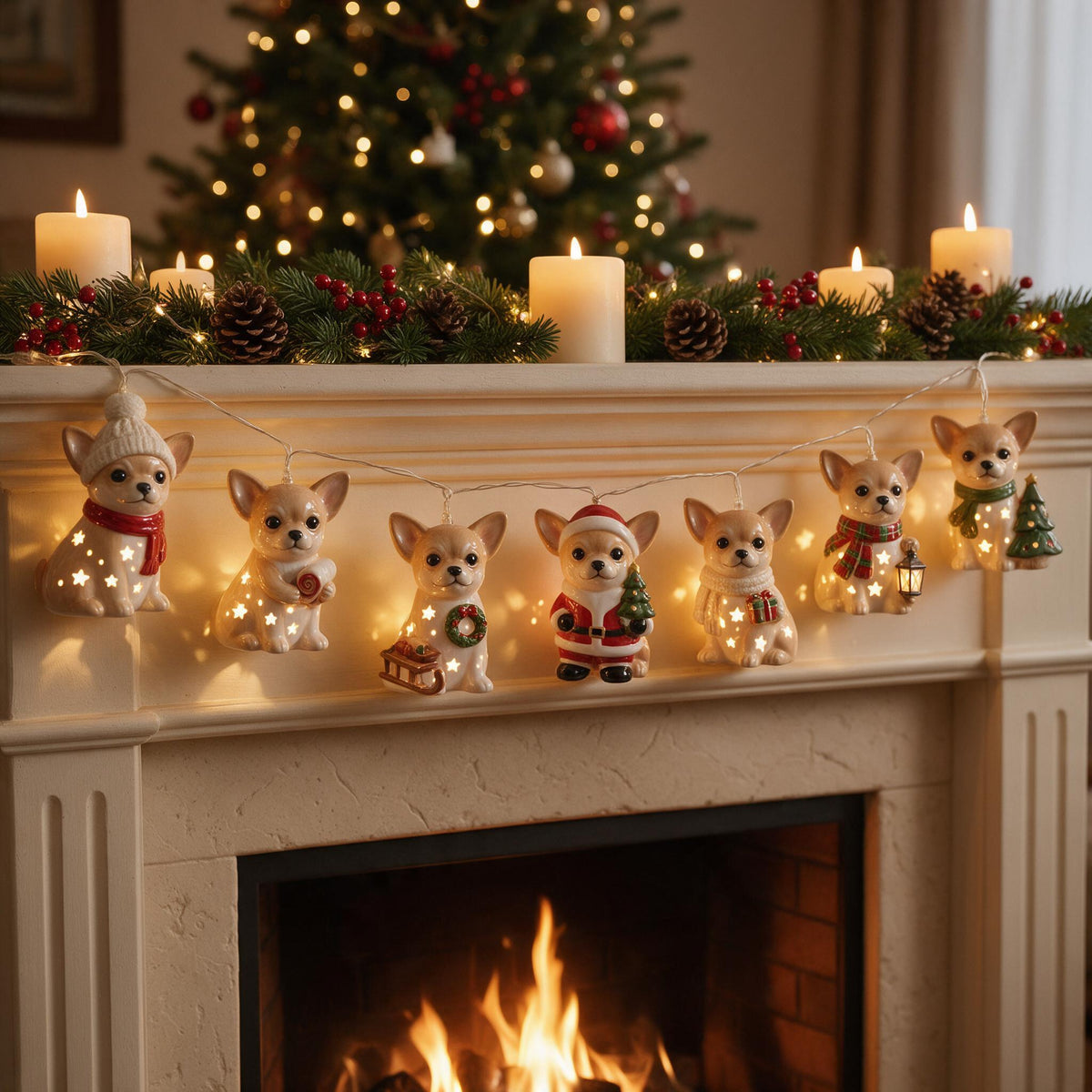 Personalized Custom Photo Christmas Fawn White Chihuahua Puppy String Lights