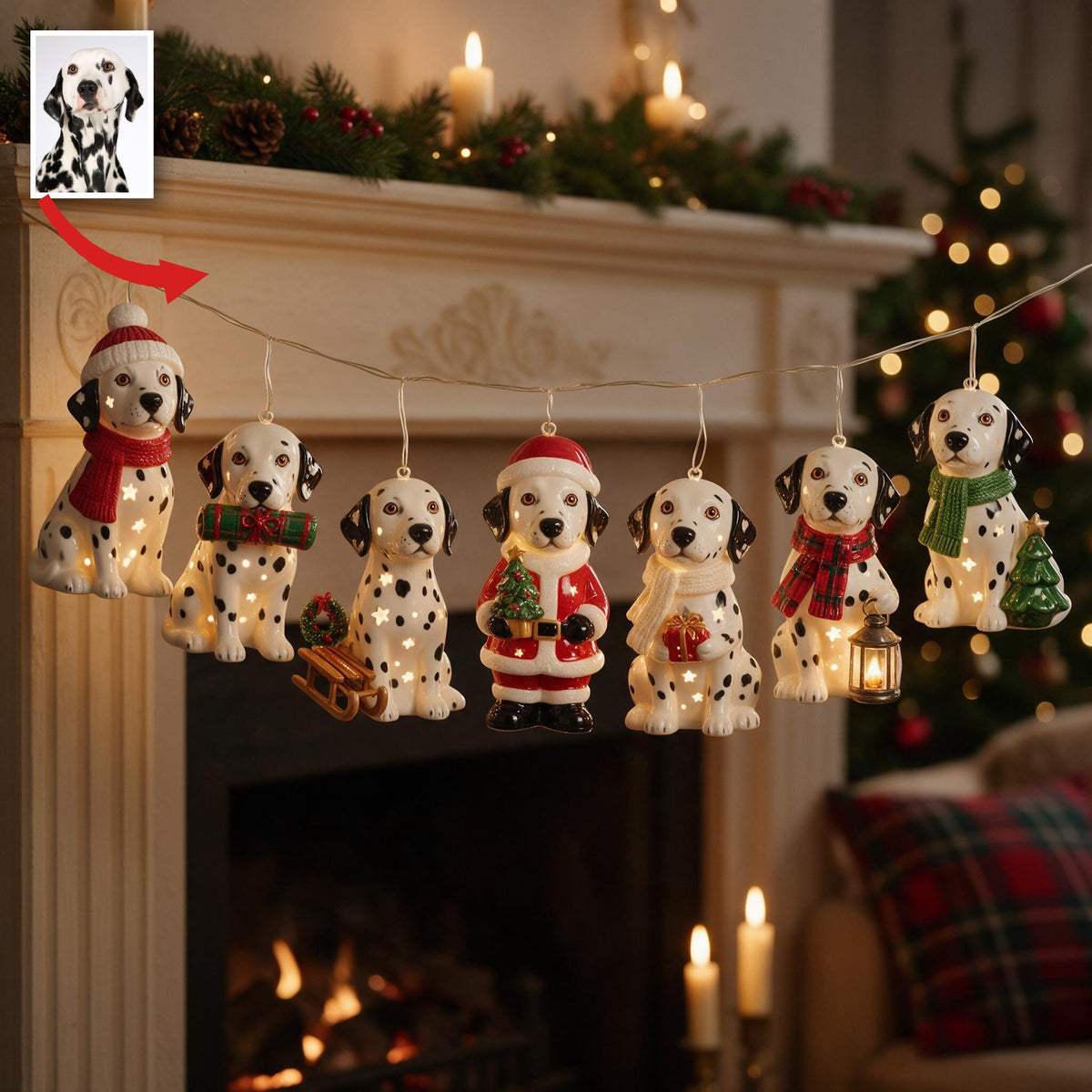 Personalized Custom Photo Christmas Black and White Spotted Dalmatian String Lights