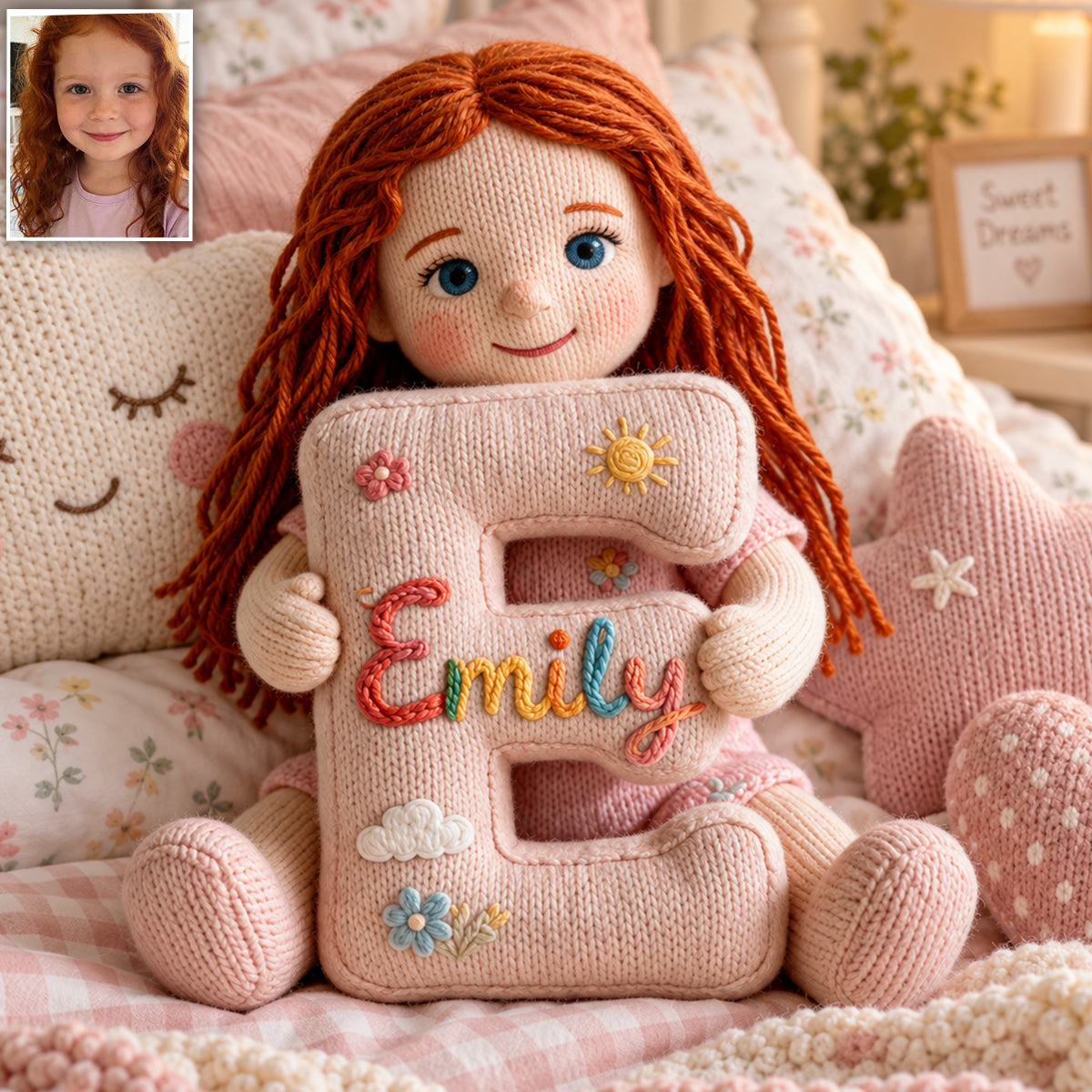 Personalized Custom Photo Little Girl Faux Fur Pillow, Gift for Daughter Granddaughter Niece