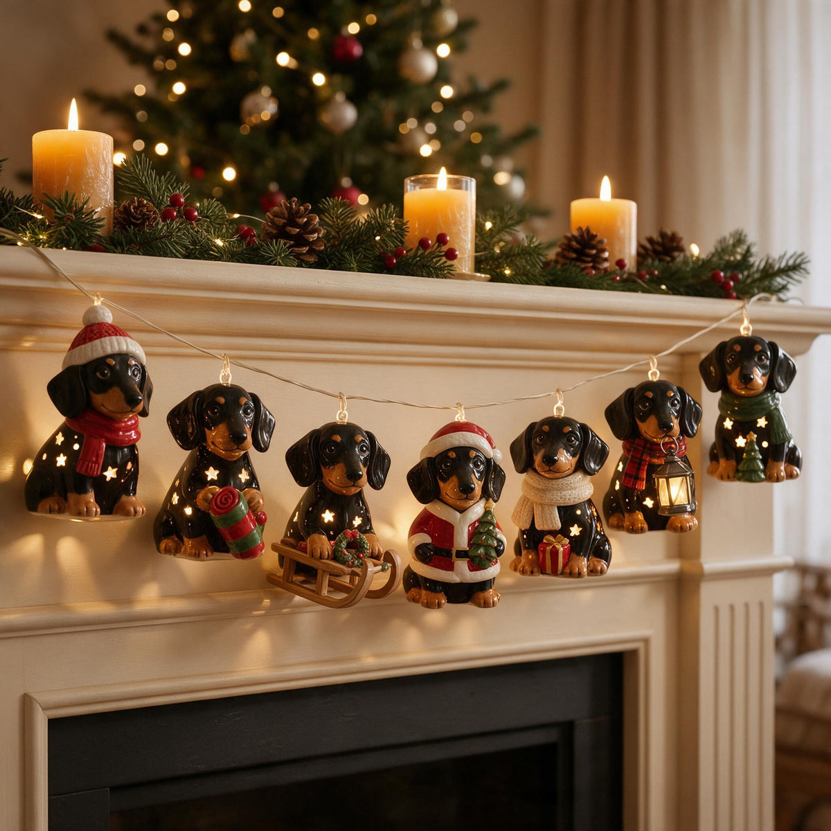 Personalized Custom Photo Christmas Dachshund Puppy String Lights Holiday Decor