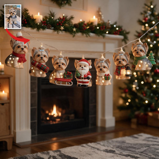 Guirlande lumineuse personnalisée photo de Noël Yorkshire Terrier