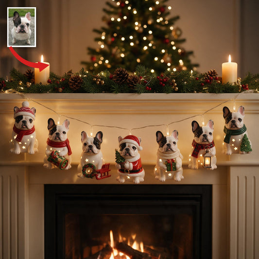 Guirlande Lumineuse Personnalisée Photo Noël Bouledogue Français Noir & Blanc