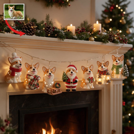 Guirlandes lumineuses personnalisées avec photo de Corgi Pembroke beige et blanc