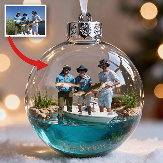 Personalized Custom Photo Christmas Fishing Group Ornament