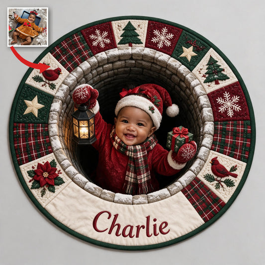 Tapis Personnalisé de Noël Noir pour Fille Bébé Antidérapant - Décor de Fête