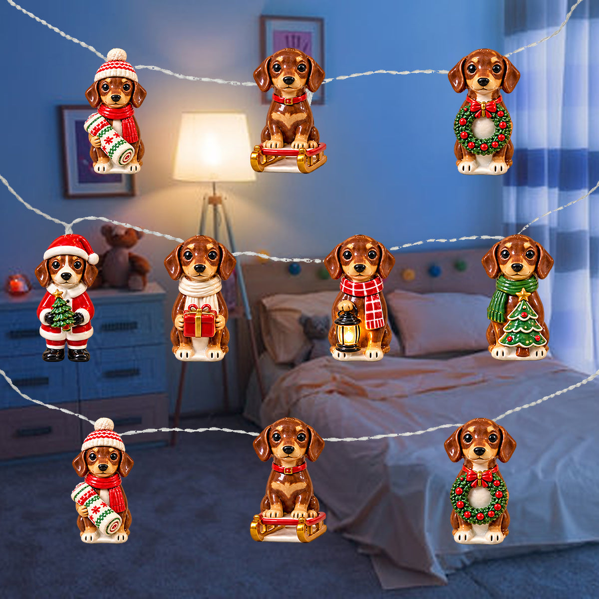 Personalized Custom Photo Christmas Black and White Border Collie String Lights