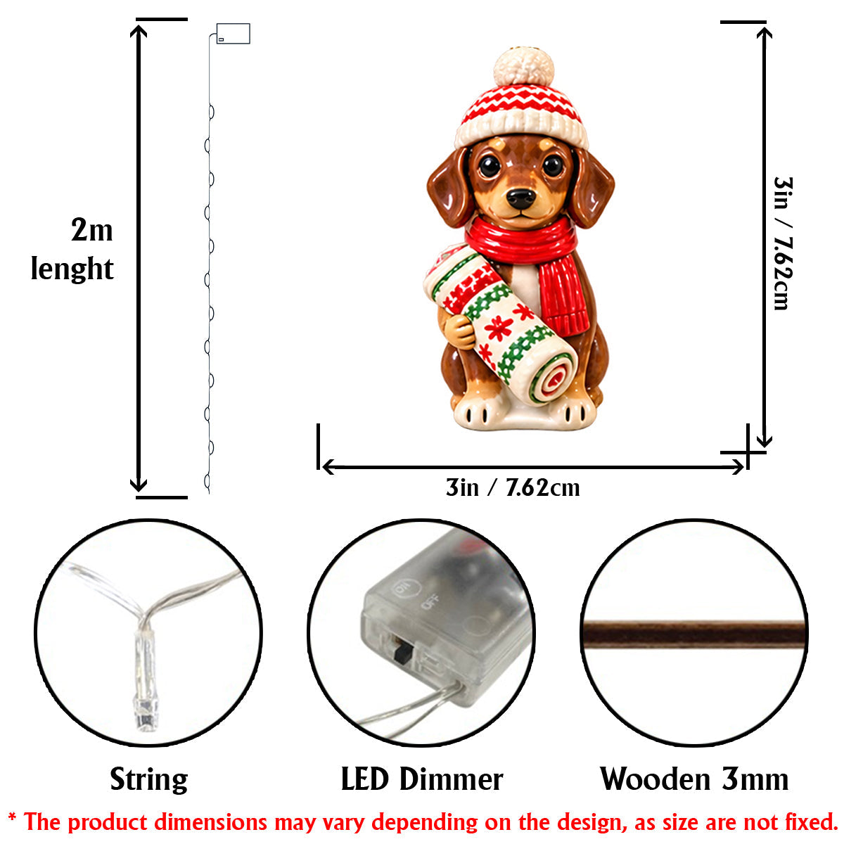 Personalized Custom Photo Christmas Fawn Black Mask Pug String Lights Home Decor