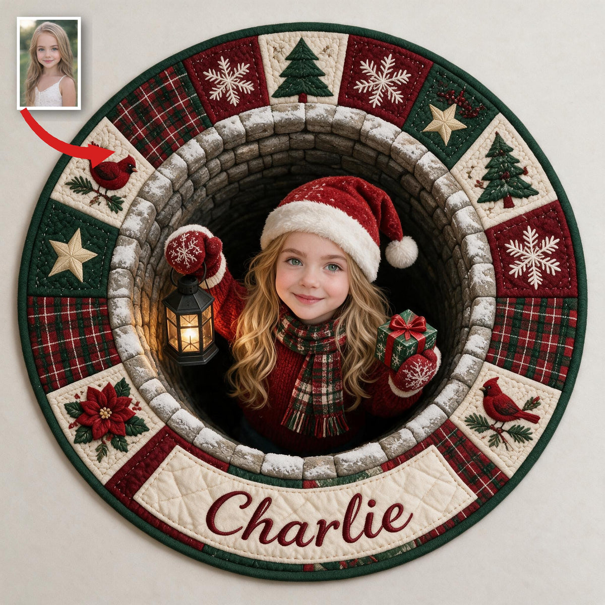 Personalized Christmas Little Girl Non-Slip Tufted Rug, Custom Holiday Gift