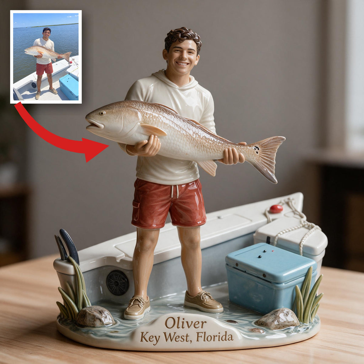 Personalized Custom Photo Latino Fisherman 3D Resin Plaque Fishing Decor Gift