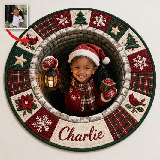 Tapis tufté antidérapant personnalisé Noël Petite Fille Noire, cadeau déco enfant