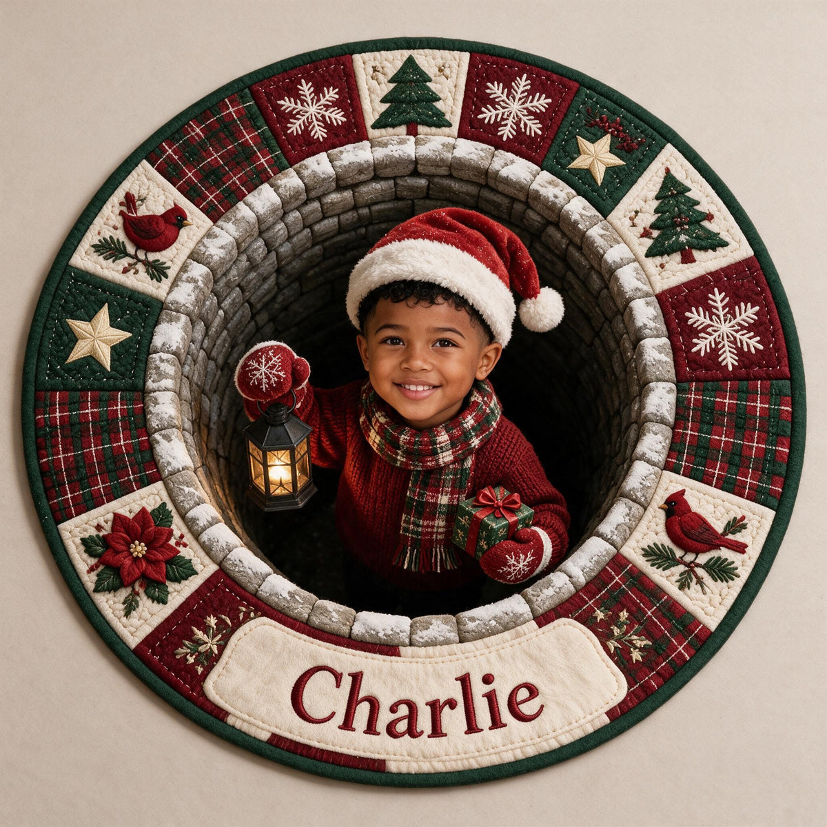 Personalized Christmas Black Little Boy Non-Slip Tufted Rug, Holiday Home Decor