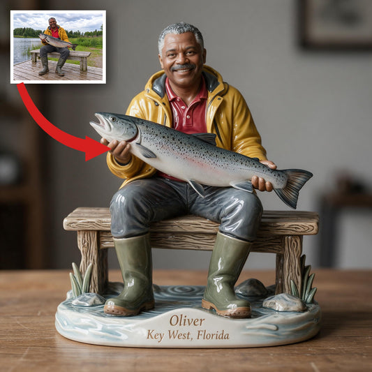 Plaque en Résine 3D Personnalisée Photo Pêcheur Noir Âgé - Cadeau Décor