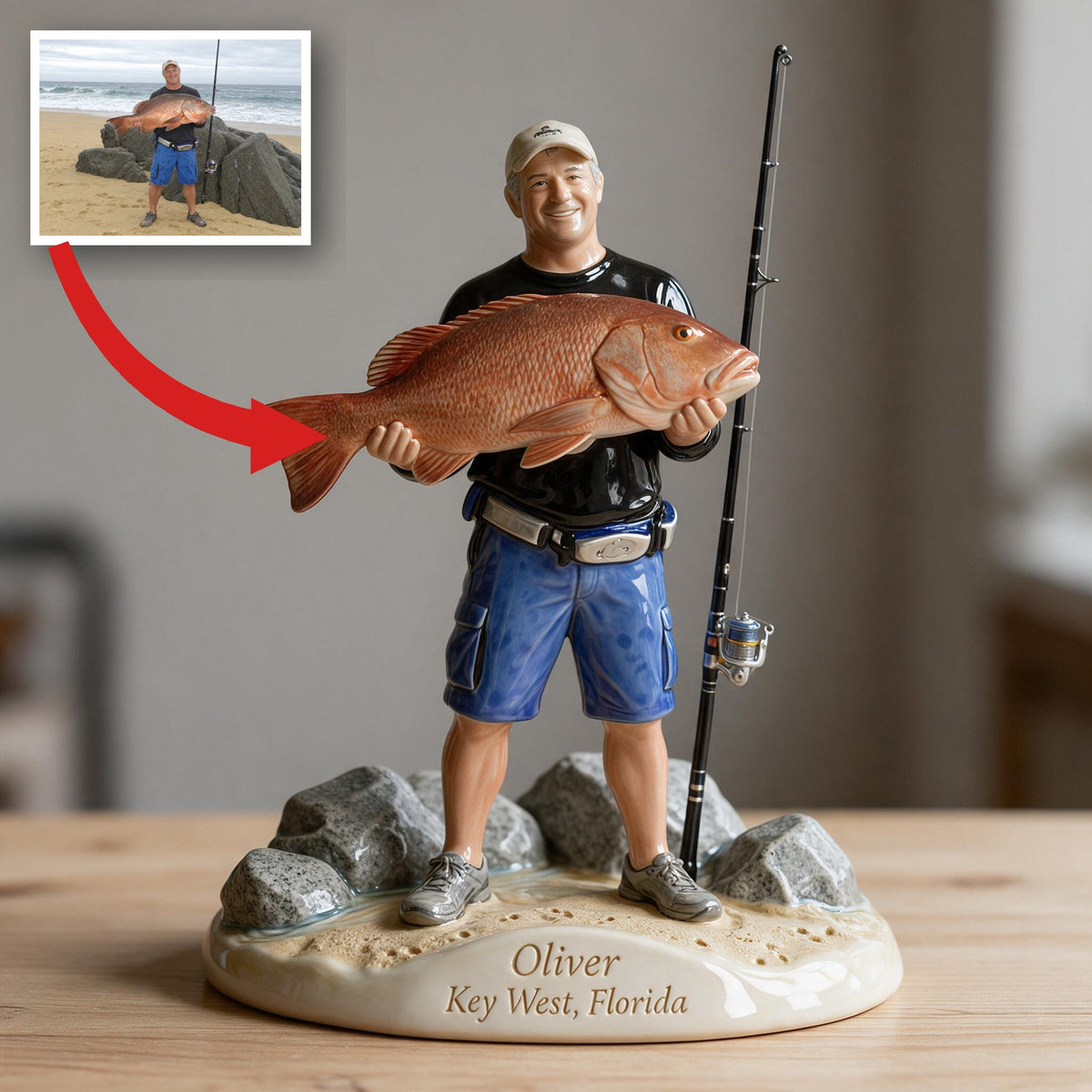 Personalized Custom Photo Middle-Aged Fisherman 3D Resin Plaque Fishing Decor Gift