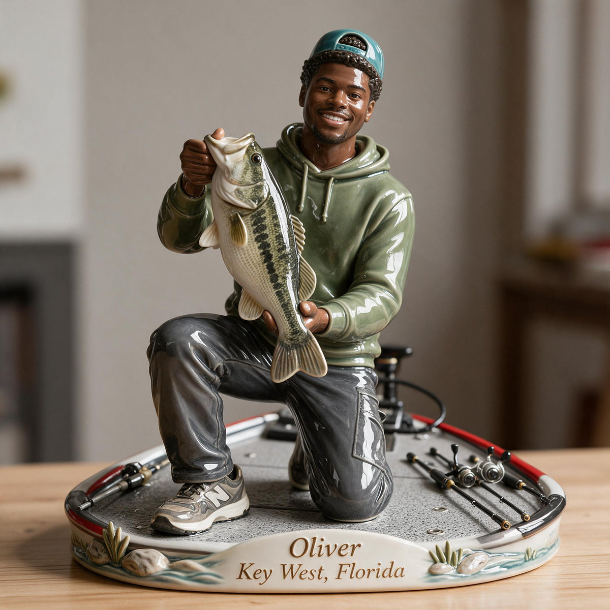 Personalized Custom Photo Black Fisherman 3D Resin Plaque Fishing Home Decor