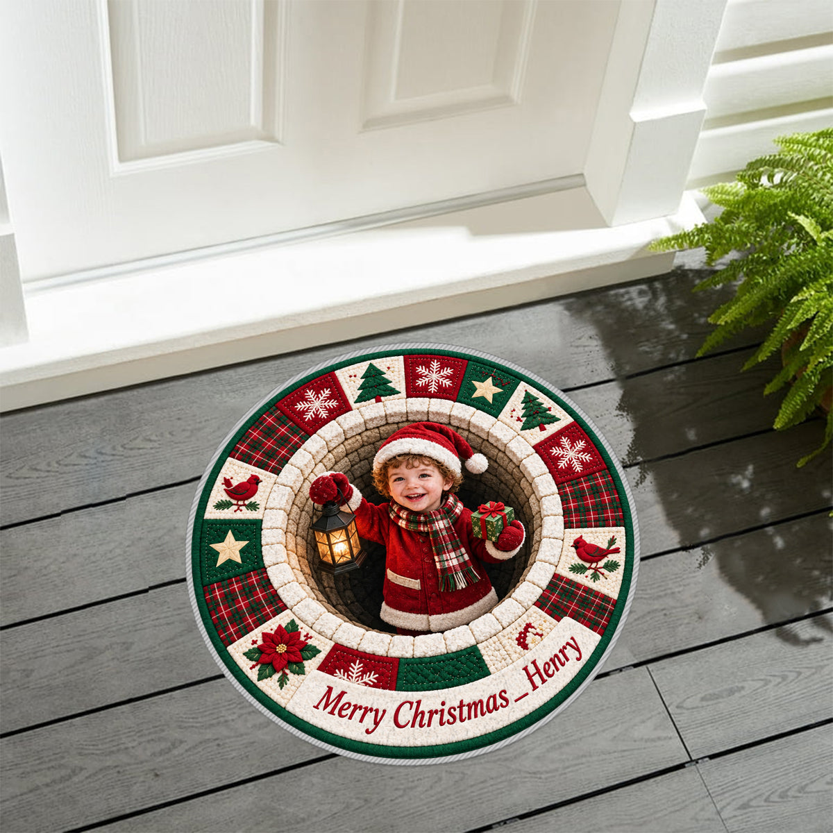 Personalized Christmas Black Little Girl Non-Slip Tufted Rug, Kids Holiday Home Decor Gift
