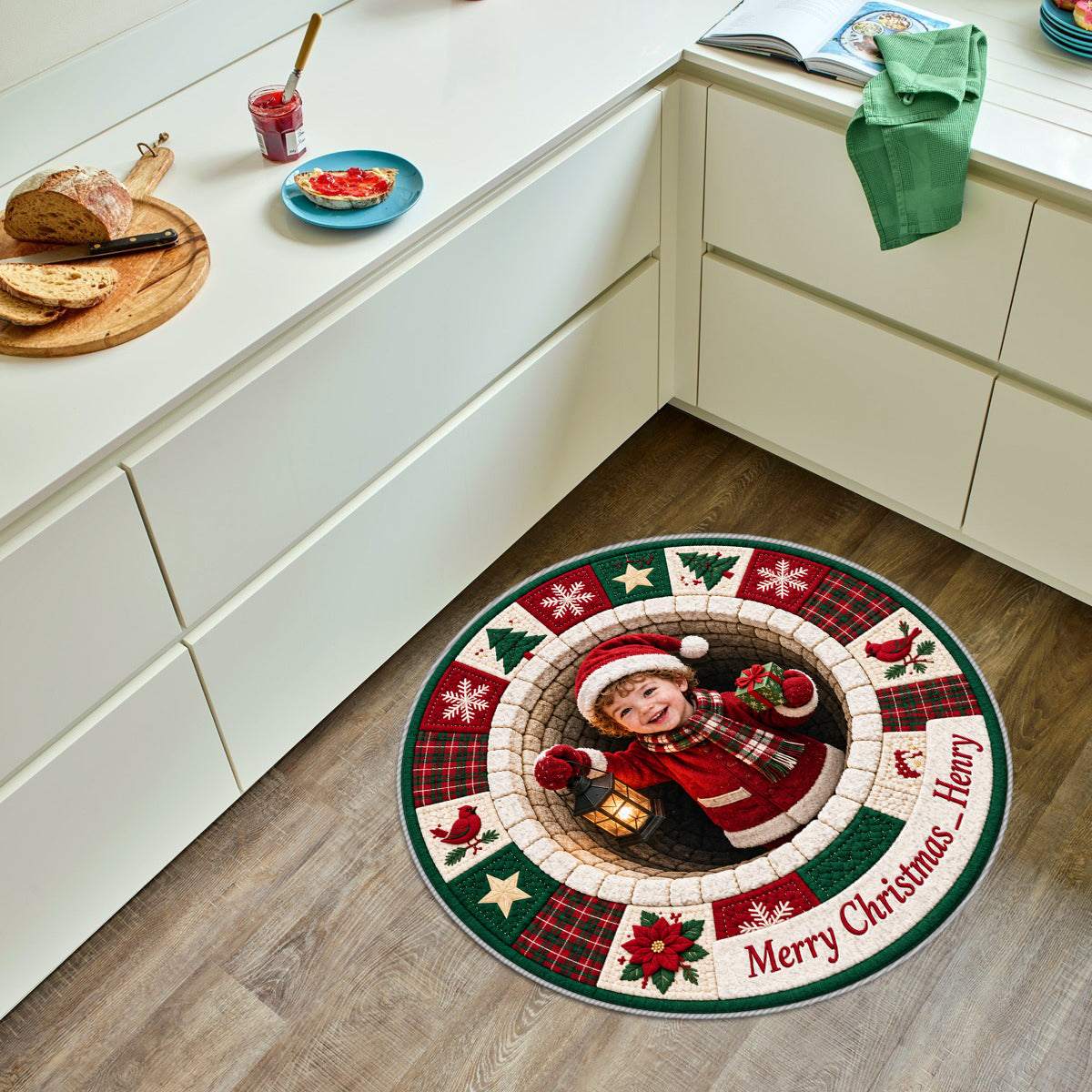 Personalized Christmas Little Girl Non-Slip Tufted Rug, Custom Holiday Gift