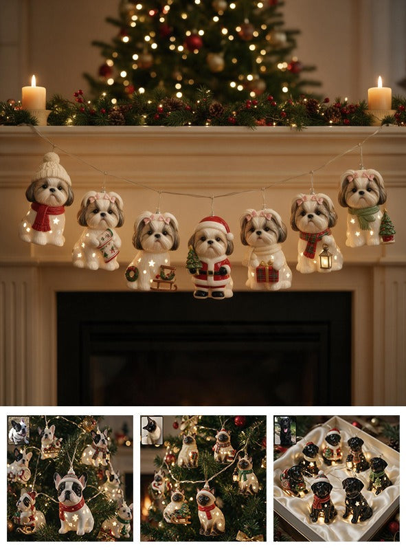 Personalized Custom Photo Christmas Fluffy Shih Tzu String Lights Holiday Decor