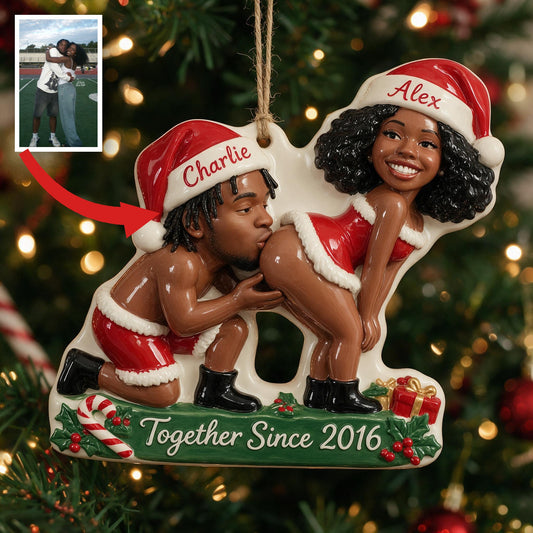 Ornement 3D drôle personnalisé photo Noël couple noir