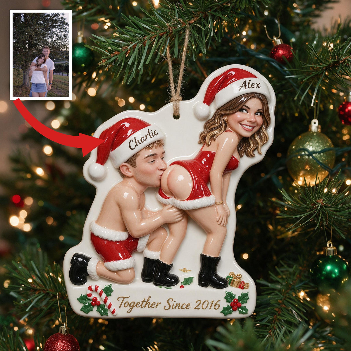 Personalized Custom Photo Christmas Spicy Husband Wife Couple 3D Ornament