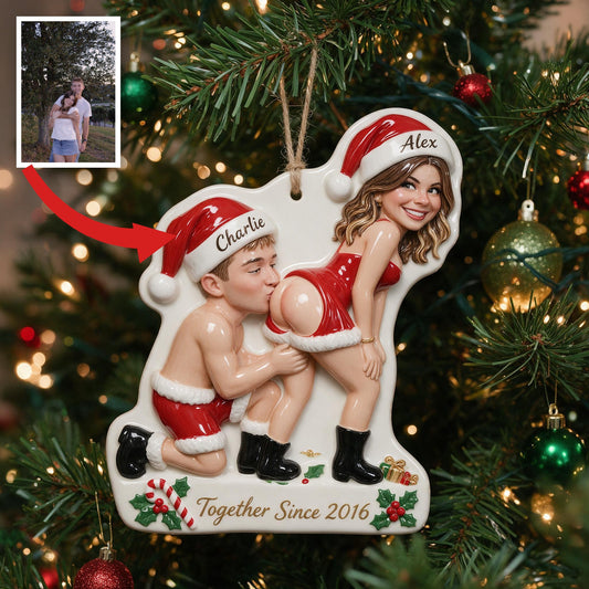 Ornement 3D personnalisé photo de Noël pour couple épicé