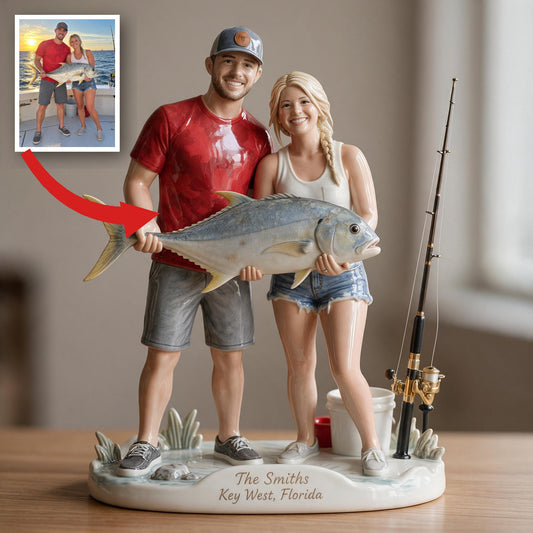 Plaque en Résine 3D Personnalisée Photo de Couple de Pêcheurs - Décor Maison