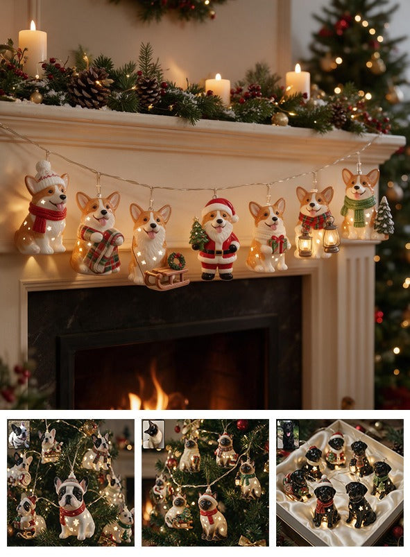 Personalized Custom Photo Christmas Tan and White Pembroke Welsh Corgi String Lights