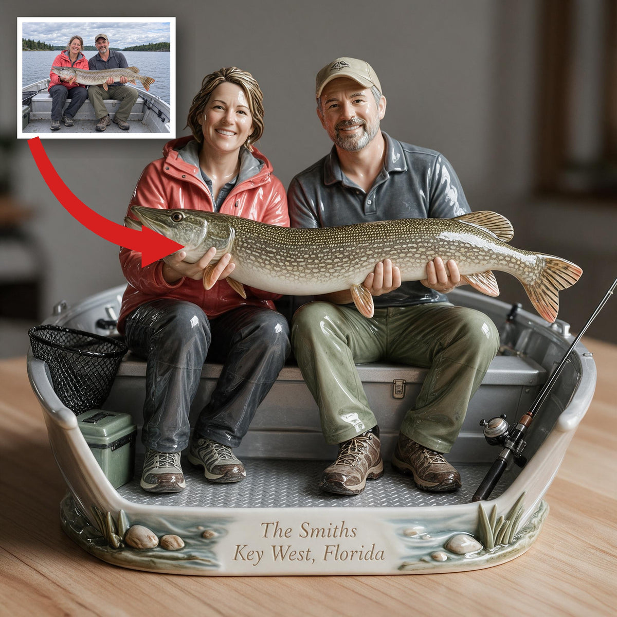 Personalized Custom Photo Middle-Aged Fishing Couple 3D Resin Plaque Fishing Home Decor