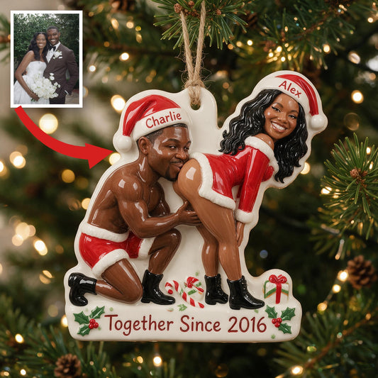 Ornement de Noël personnalisé en résine 3D drôle pour couple noir